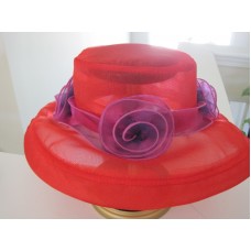 SCALA CLASSIC RED CHIFFON HAT WITH PURPLE ROSETTES  NWOT  eb-66759613